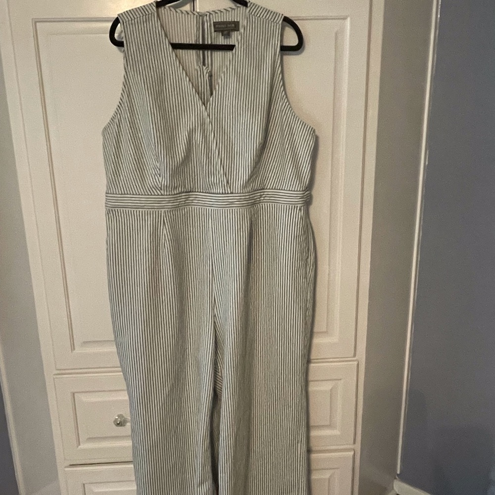 J Crew Point Sur Denim Wide-Leg Stripe Jumpsuit plus size 22